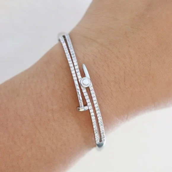 17cm 3 Layer Nail Style Design with CZ Bangle Bracelet - Picture 4 of 5